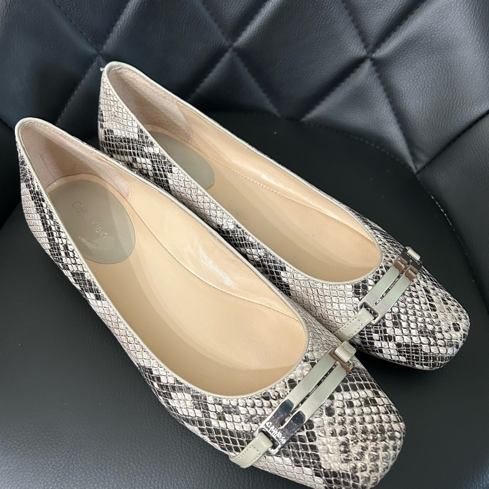 Calvin Klein Black and Cream Snakeskin Flats